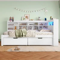 3ft Single Daybed with 2 Storage Drawers, Integrated Headboard Storage, Sturdy Wood Frame for Compact Room, 213L x 117W x 93H cm, White(m-1)