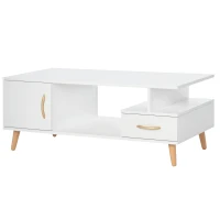 HOMCOM Mesa de Centro Escandinava 100x50x40 cm Casa Gaveta e Armário Branco(m-6)