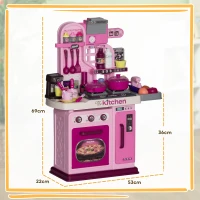 AIYAPLAY Cozinha Infantil 33 Peças com Luzes e Sons Rosa 53x22x69 cm Rosa(m-3)