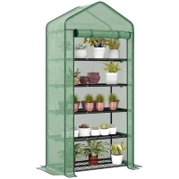 Outsunny 5 Tier Widened Mini Greenhouse with Reinforced PE Cover, Portable Indoor Outdoor Green House with Roll-up Door and Wire Shelves, 193H x 90W x 49Dcm, Green(m-10)