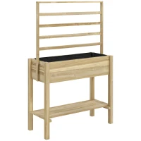 Outsunny Canteiro Elevado com Treliça e Prateleira Pinho Natural 88x37x137 cm(m-1)