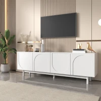 Modern Lowboard TV Cabinet with Push-to-Open Doors and Adjustable Shelves, TV Stand for Living Room, 175L x 38W x 56H cm, White(m-5)