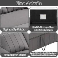 Multifunctional Folding Sofa Bed with Adjustable Backrest and 2 Cushions, Daybed Ideal for Small Homes, 127L x 75-180W x 94H cm, Dark Grey(m-5)