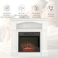 Șemineu electric HOMCOM cu mantă și efect flăcări 3D, 1.800 W, alb(m-4)