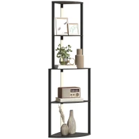 HOMCOM Stehleuchte mit 4 Ablagen (Ecke), dimmbar, 55,5 × 39,5 × 163 cm, Schwarz(m-7)