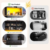 Tall Kitchen Cabinet with Open Middle Shelf and Five Drawers, Large Storage Cupboard for Dining Room, 115L x 40W x 180H cm, Black(m-5)