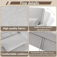 Multifunctional Folding Sofa Bed with Adjustable Backrest and 2 Cushions, Daybed Ideal for Small Flats, 127L x 75-180W x 94H cm, Light Grey(m-6)