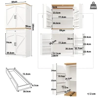 Tall Kitchen Sideboard with Maximised Storage and Anti-Tip Safety, Double-Door Cabinets for Dining Room, 80L x 40W x 180H cm, White(m-3)