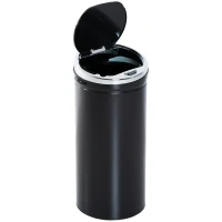 HOMCOM Balde de Lixo Inteligente de Aço Inoxidável 42L Sensor de Movimento e Balde Interno Removível 30,5x30,5x68 cm Preto(m-6)