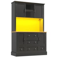 Tall Kitchen Cabinet with Open Middle Shelf and Five Drawers, Large Storage Cupboard for Dining Room, 115L x 40W x 180H cm, Black(m-2)