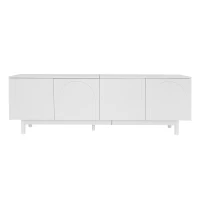 Modern Lowboard TV Cabinet with Push-to-Open Doors and Adjustable Shelves, TV Stand for Living Room, 175L x 38W x 56H cm, White(m-9)