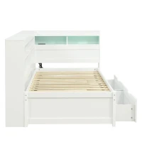 3ft Single Daybed with 2 Storage Drawers, Integrated Headboard Storage, Sturdy Wood Frame for Compact Room, 213L x 117W x 93H cm, White(m-12)