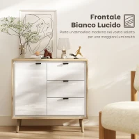 HOMCOM Credenza Moderna con 3 Cassetti e Armadietto, Ripiano Interno Regolabile e Ante Lucide, Bianco e Rovere(m-4)