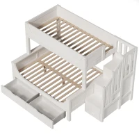 Children's Bunk Bed with Under-bed Pull-out Drawer, Ladder Cabinet Storage, Staircase Sleeper for Living Room, 246L x 141W x 150H cm, White(m-8)