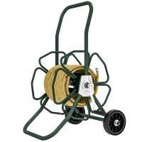 Outsunny Enrolador de Mangueira com Rodas 30 m (Ø16 Mm) Carrinho em Metal Verde Escuro(m-7)