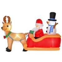 HOMCOM Pai Natal Insuflável 200 cm com Trenó e Renas 5 LEDs Auto‑Insuflável Impermeável(m-1)