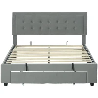 HOMCOM Cama de Casal 140x200 com Baú e Gaveta Cabeceira Reclinável Estofada Cinza Claro(m-1)