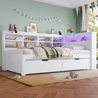 3ft Single Daybed with 2 Storage Drawers, Integrated Headboard Storage, Sturdy Wood Frame for Compact Room, 213L x 117W x 93H cm, White(m-7)