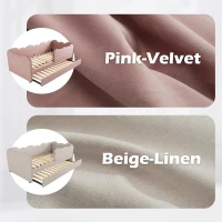 Upholstered Daybed with Pull-Out Trundle, Iron Frame and 2 U‑Shaped Bars, Bed Frame with Thick Foam Backrest, 197L x 99W x 70H cm, Pink(m-6)