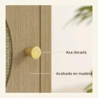 HOMCOM Mesita de Noche con Puerta de Ratán Mesilla de Noche con Estante Abierto y Compartimento 40x35x55 cm Madera Natural(m-6)