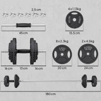 SPORTNOW Hantel-Set 42 kg (2‑in‑1) – 14 Scheiben, Kurzhantel & Langhantel, Stahl, Schwarz(m-3)