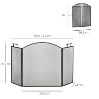 HOMCOM Protetor de Lareira 3 Painéis Dobráveis Antifaíscas 110x24x76,5 cm Aço Preto(m-3)