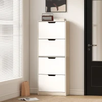 HOMCOM Slim-Schuhschrank, 4 Klappen, für 20 Paar, 62,5 x 26 x 156 cm, Holz/Weiß(m-4)