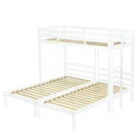 Triple Bunk Bed Space-Saving SleeperSide with Ladder and Bedside Storage, Bed Frame with Safety Rails, 204L x 198W x 162.5H cm, White(m-2)