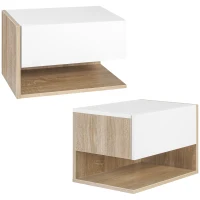 HOMCOM Conjunto 2 Mesas de Cabeceira Suspensas Gaveta Deslizante e Prateleira Bicolor 46x30x30 cm Branco(m-7)