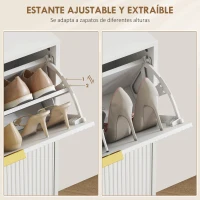 HOMCOM Zapatero Estrecho con 2 Puertas Acanaladas con Estantes Ajustables para 12 Pares de Zapatos 60x24x91,5 cm Blanco(m-6)