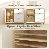 HOMCOM Credenza Moderna con 3 Cassetti e Armadietto, Ripiano Interno Regolabile e Ante Lucide, Bianco e Rovere(m-6)