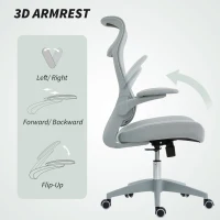 HOMCOM Scaun de birou ergonomic cu cotiere reglabile și tetieră, gri(m-6)