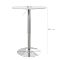 HOMCOM Mesa Alta Redonda Regulável 69-91 cm com Tampo Giratório 360° Branco(m-3)