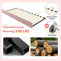 Upholstered Daybed with Pull-Out Trundle, Iron Frame and 2 U‑Shaped Bars, Bed Frame with Thick Foam Backrest, 197L x 99W x 70H cm, Pink(m-7)