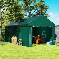 Outsunny Tenda de Garagem 3x6 m Abrigo Robusto com 2 Portas Enroláveis e Lona PE 200 g/m² Verde(m-2)