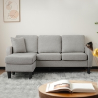 3-seater L-shaped Corner Sofa with Reversible Chaise and Soft Padded Seats, Sofa Bed with Plastic Legs, 166L x 118W x 77H cm, Gray