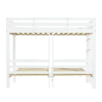 Triple Bunk Bed Space-Saving SleeperSide with Ladder and Bedside Storage, Bed Frame with Safety Rails, 204L x 198W x 162.5H cm, White(m-11)