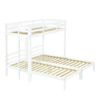 Triple Bunk Bed Space-Saving SleeperSide with Ladder and Bedside Storage, Bed Frame with Safety Rails, 204L x 198W x 162.5H cm, White(m-12)