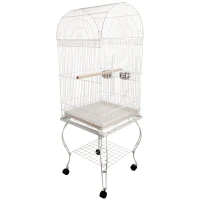 PawHut Grande volière cage à oiseaux design avec mangeoire perchoir suspendu plateau amovible étagère et roulettes 54L x 54l x 153H cm blanc(m-1)