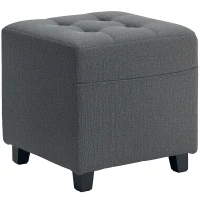 HOMCOM Square Footstool, Small Ottoman with Side Pocket, Linen Fabric Footrest Foot Stool with Rubber Wood Legs and Padded Seat for Living Room, Bedroom, Entryway, 35 x 35 x 35cm, Grey(m-10)