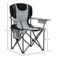Outsunny Cadeira Dobrável de Camping com Apoios de Braço Ajustáveis Porta-Copos Bolsos Laterais e Bolsa Térmica Preto(m-3)