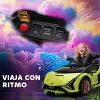 HOMCOM Coche Eléctrico para Niños de +3 Años Lamborghini SIAN Coche de Batería 12V con Mando a Distancia Apertura de Puerta Música MP3 USB y Faros 3-5 km/h 108x62x40 cm Verde(m-7)