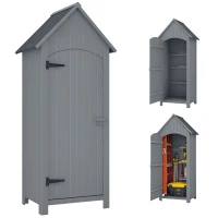 Outsunny Wooden Garden Storage Shed with 3 Shelves, Outdoor Tool Storage Cabinet with Tilt Roof and Lockable Door, 77.5 x 54.2 x 179.5 cm, Grey(m-10)