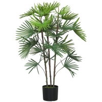 HOMCOM Palmeira Artificial 90 cm com Vaso em Cimento Flocado 24 Folhas Verde