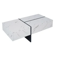 High-Gloss Coffee Table with App-Controlled Colour-Changing LED Lighting, Tea Table with 3 Drawers, 100L x 50W x 34.5H cm, Black+White(m-2)