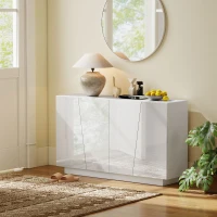 HOMCOM Armário Branco Brilhante 150x40x88 cm Portas Geométricas e Prateleira Ajustável(m-4)