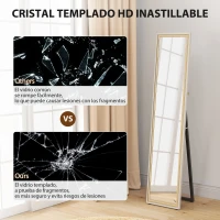 HOMCOM Espejo de Cuerpo Entero 157x37 cm con Marco Bicolor Espejo de Pie Inclinado o Colgante Blanco y Natural(m-7)