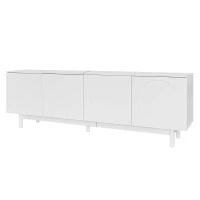 Modern Lowboard TV Cabinet with Push-to-Open Doors and Adjustable Shelves, TV Stand for Living Room, 175L x 38W x 56H cm, White(m-2)