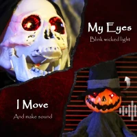Outsunny 2pcs Animated Halloween Skull Bowl, Skeleton Ghost Skull Candy Dish with LED Eyes, Moving Body and Creepy Sound for Party Decoration, Festival Haunted Houses(m-4)