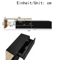 Modern TV Cabinet with LED Lighting and Storage Compartments, TV Stand for Living Room, 170L x 33W x 33.5H cm, Black+Natural(m-3)